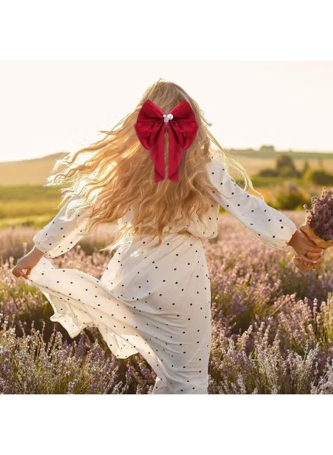 ربطات شعر من الساتان الحريري، ربطتان من اللؤلؤ، شريط للشعر، ربطات شعر حريرية للنساء، مشابك شعر فرنسية، مشبك شعر، دبابيس شعر للنساء، إكسسوارات شعر كاواي لطيفة وجميلة (أحمر + أسود) - Image 5